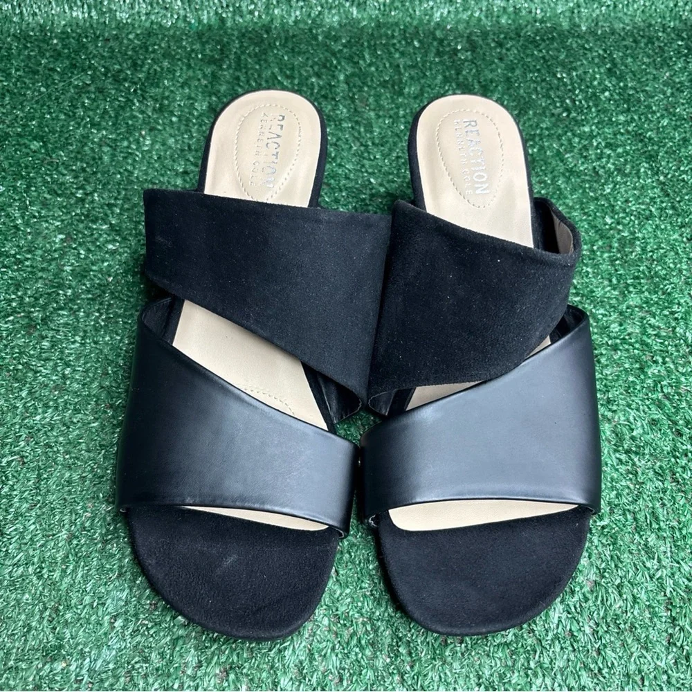 NEW - KENNETH COLE Womens Black Maisie Wedge Slip On Vegan Leather‎ Size 10 M
